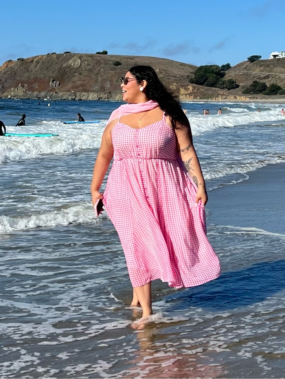 Romantic Pink Gingham Summer Dress